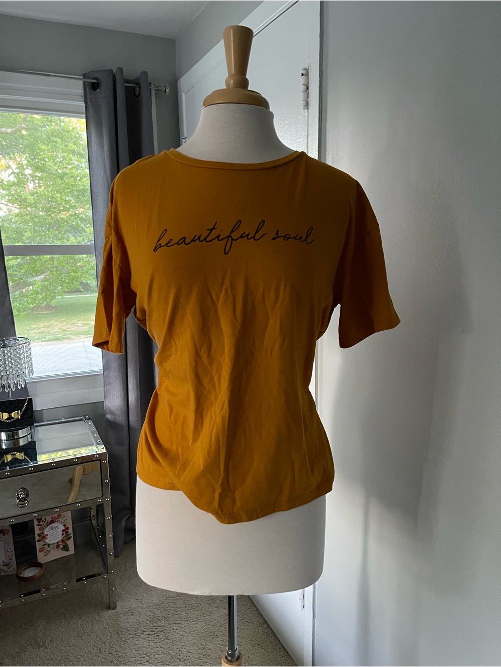 SHEIN Mustard Yellow "beautiful soul" Short Sleeve Tee